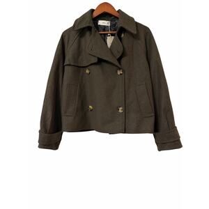 NWT MNG Mango Olive Green Cropped Peacoat Jacket Size Small